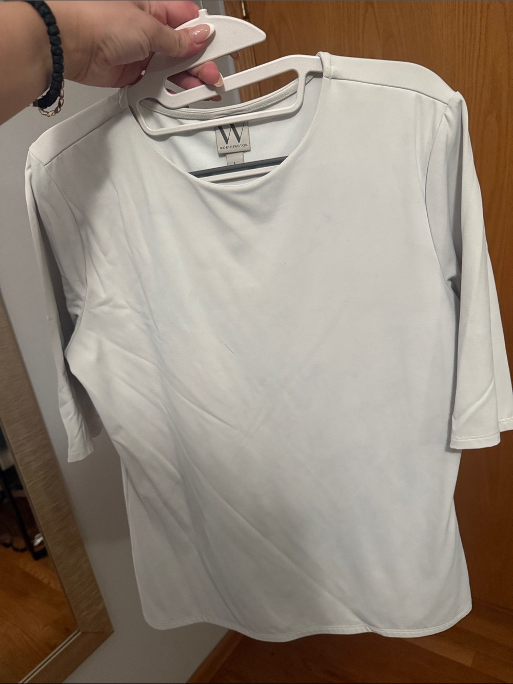 Worthington Womens White Crewneck Short-Sleeve Shirt